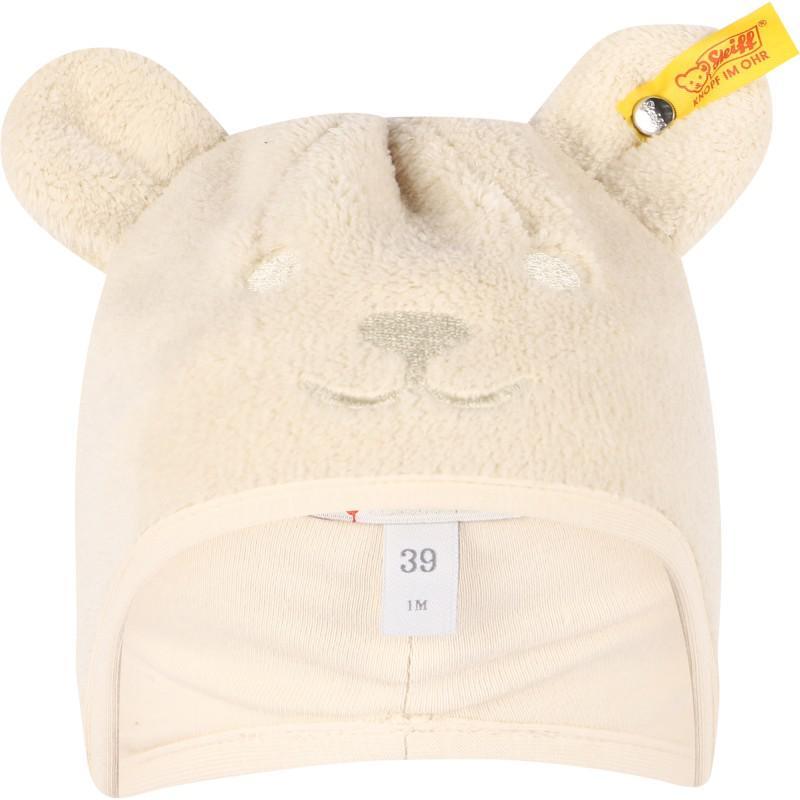 Steiff Embroidered teddy sherpa baby cap in off white