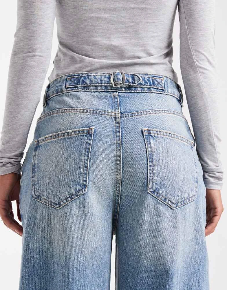 ASOS ASOS DESIGN high waisted wide leg jeans with cinch in pale vintage wash 4