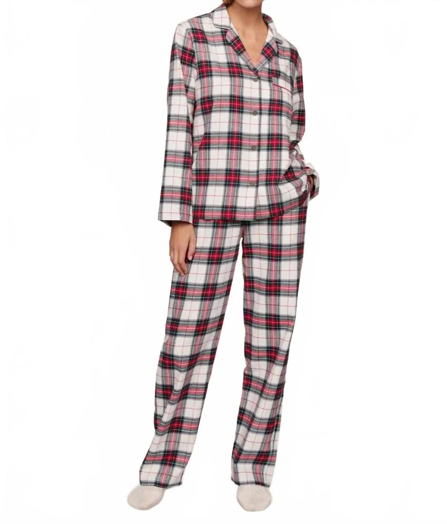 Eberjey Flannel Long Pajama Set In Tartan Plaid Holly Stripe