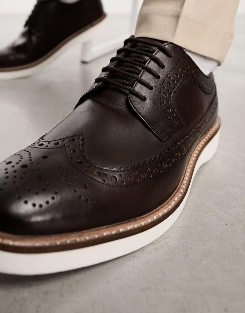 ASOS ASOS DESIGN brogue shoe in brown leather on white wedge sole 2