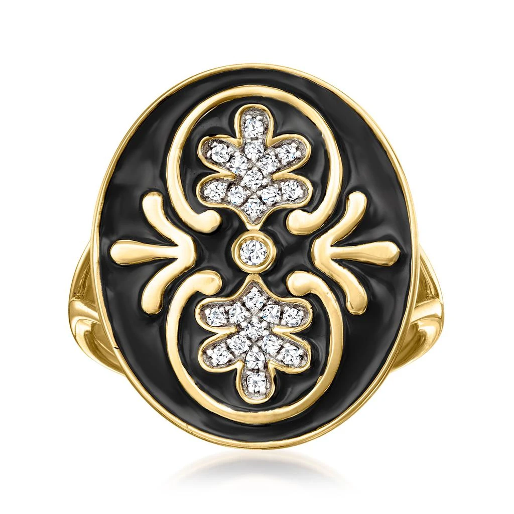 Ross-Simons White Topaz and Black Enamel Ring in 18kt Gold Over Sterling 1