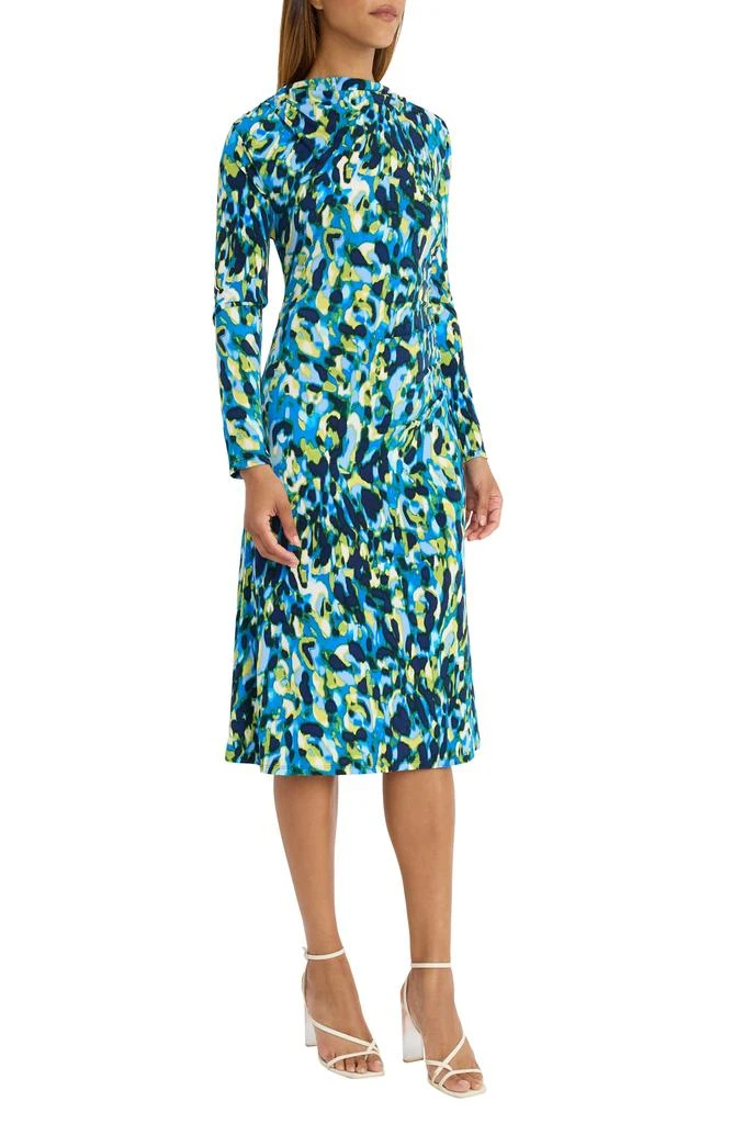 Maggy London Funnel Neck Long Sleeve Draped Waist Midi Dress 4