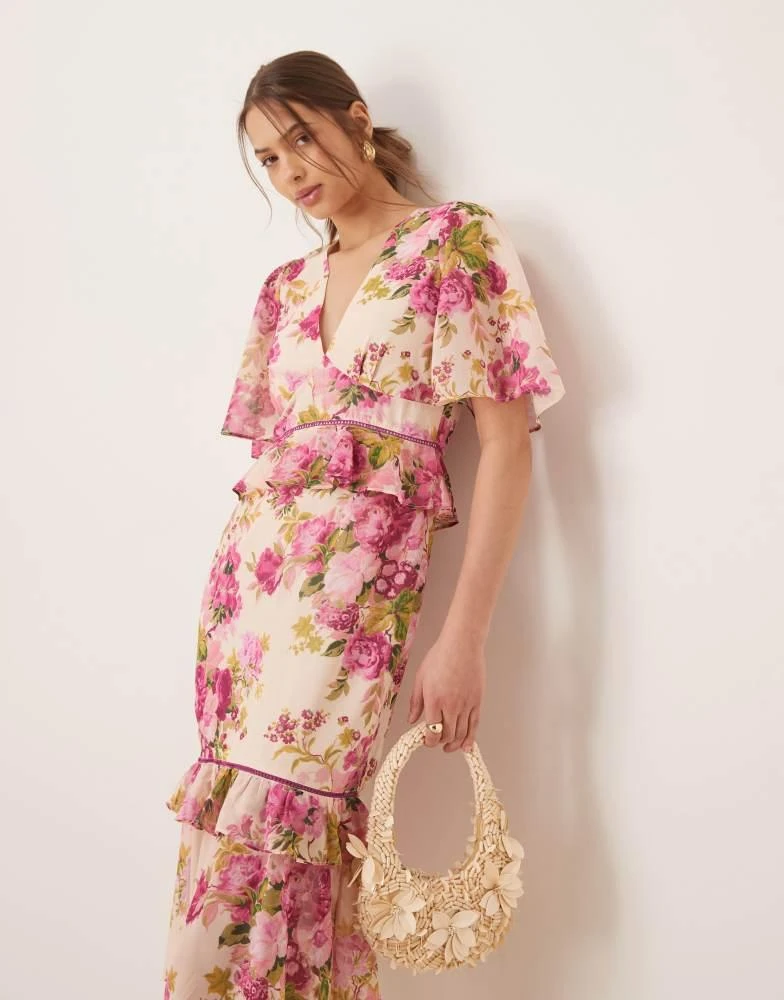 Shop Hope & Ivy midi tea dress with peplum waist in pink print on Sale at  BeyondStyle  Get 46% Off Hope & Ivy midi tea dress with peplum waist in  pink