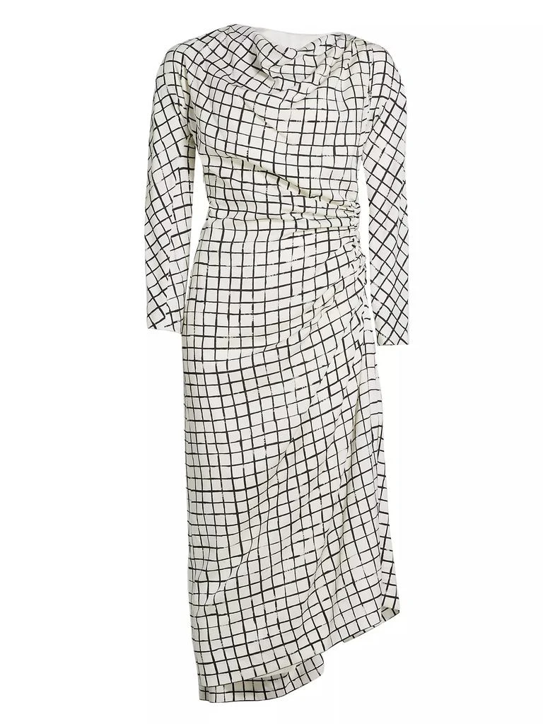 Dries Van Noten Didi Grid Silk-Blend Gathered Midi-Dress 1