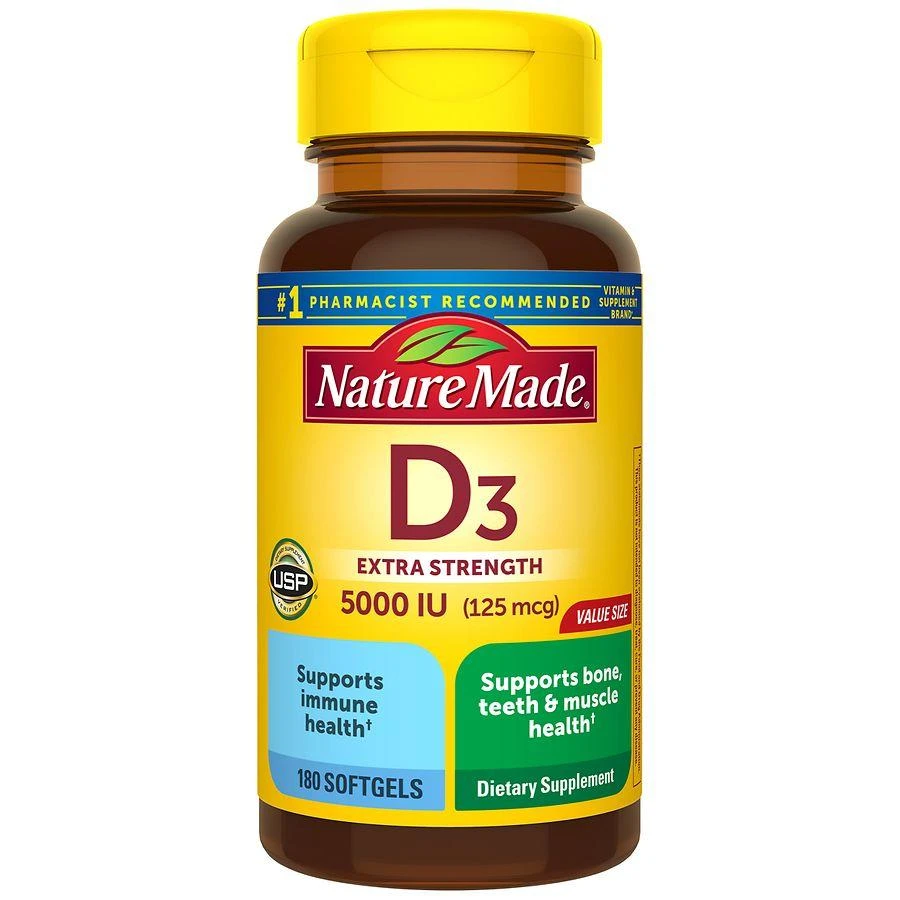Nature Made Extra Strength Vitamin D3 5000 IU (125 mcg) Softgels 1