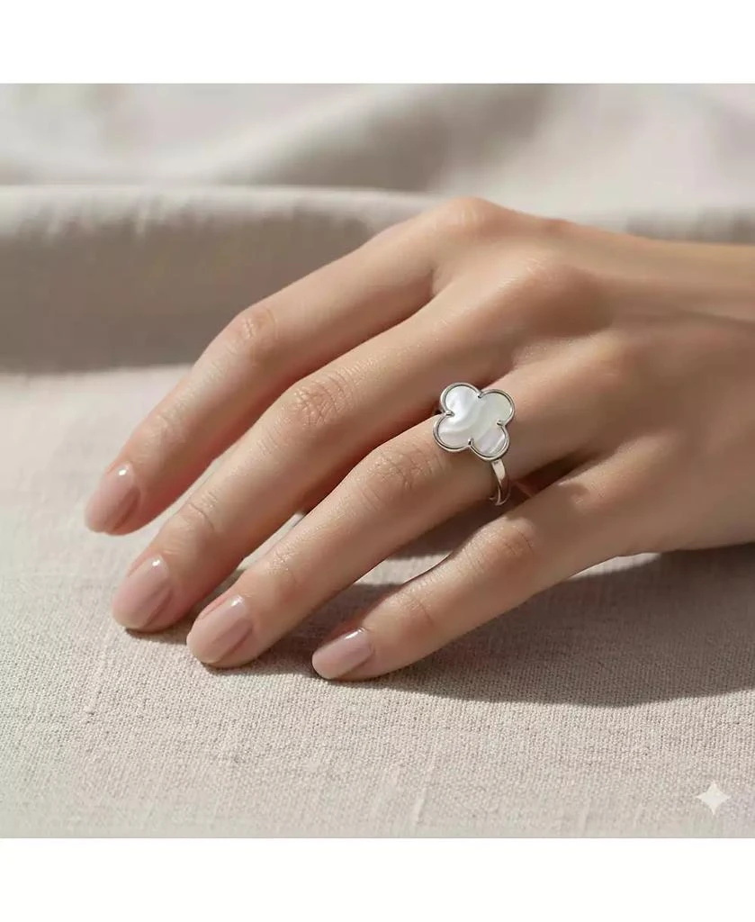 Simona Sterling Silver, Mother of Pearl Clover, Beaded Outline Ring 4