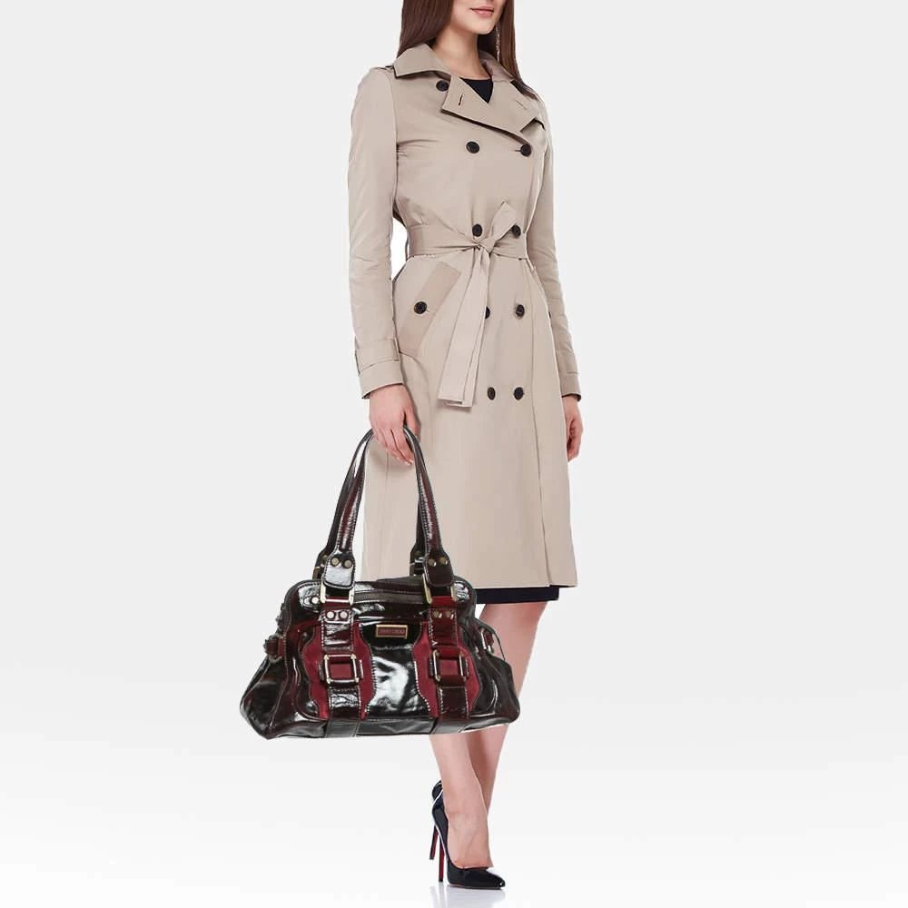 Jimmy Choo Jimmy Choo Burgundy Patent Leather and Suede Malena Satchel 2
