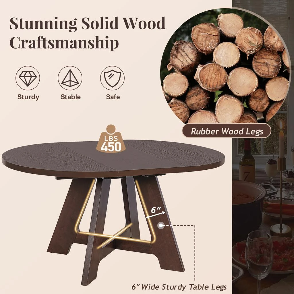 Streamdale Furniture Streamdale Farmhouse Extendable Round Dining Table Set for 4 with Leaf 
4 Chairs 4