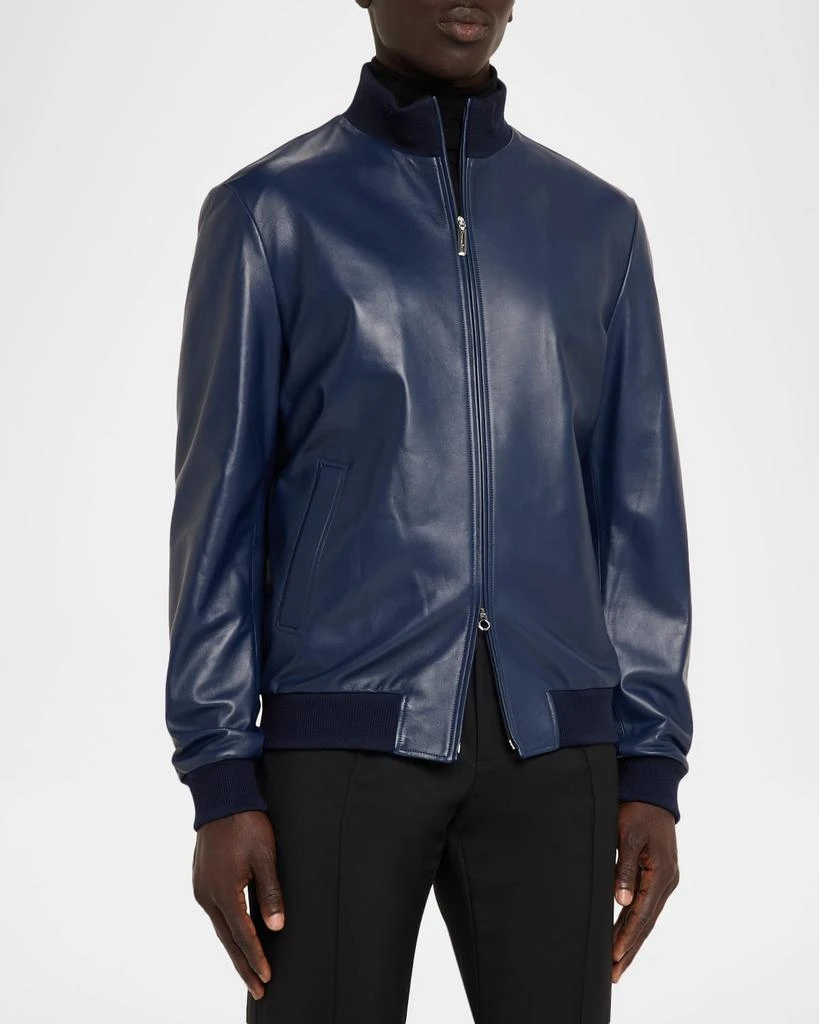 Stefano Ricci Men
s Leather Knit-Trim Full-Zip Blouson 4