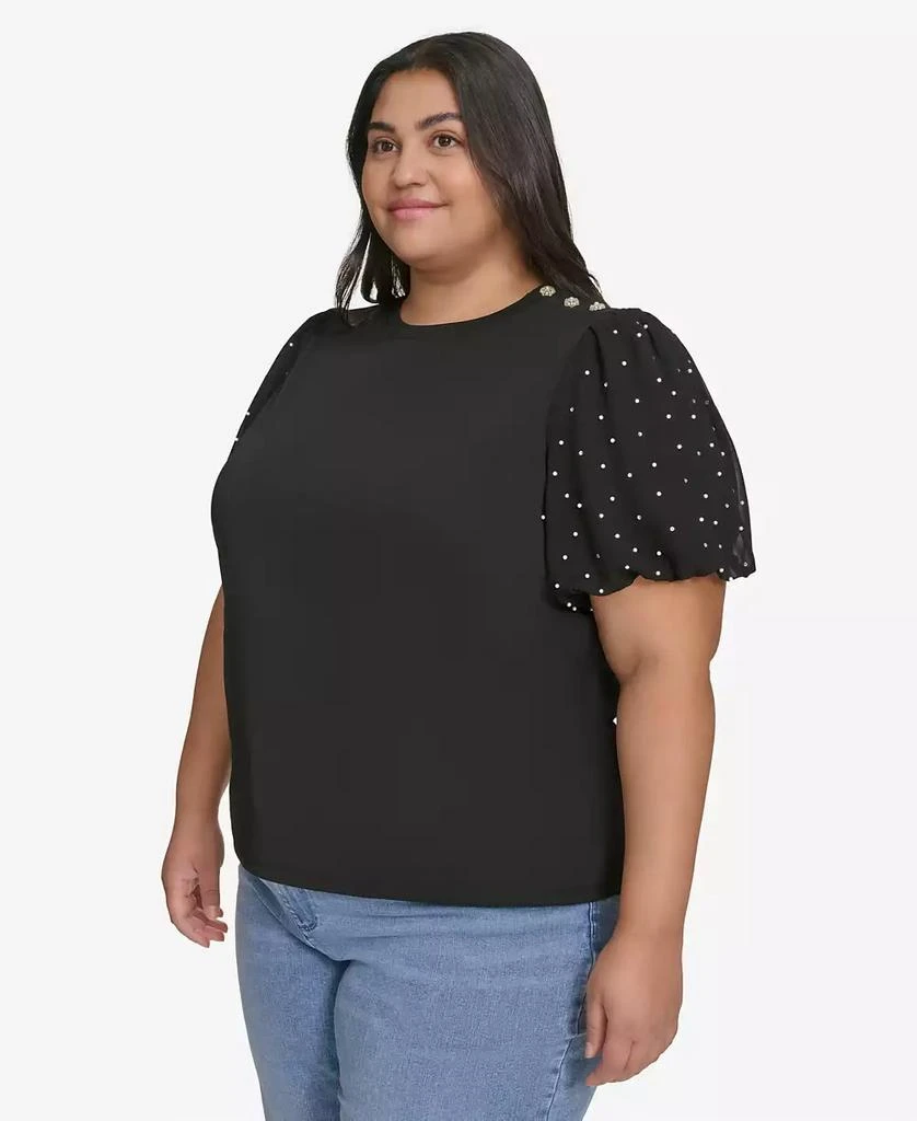 Karl Lagerfeld Paris Plus Size Embellished Puff-Sleeve T-Shirt, Exclusively at Macy's 3