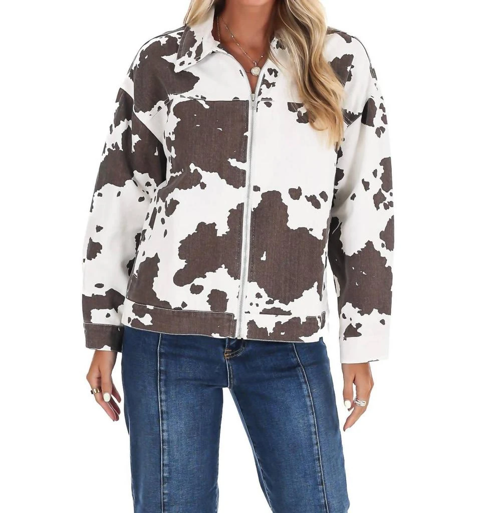 LE LIS Le Lis - A Cowgirl
s Favorite Cow Print Denim Jacket