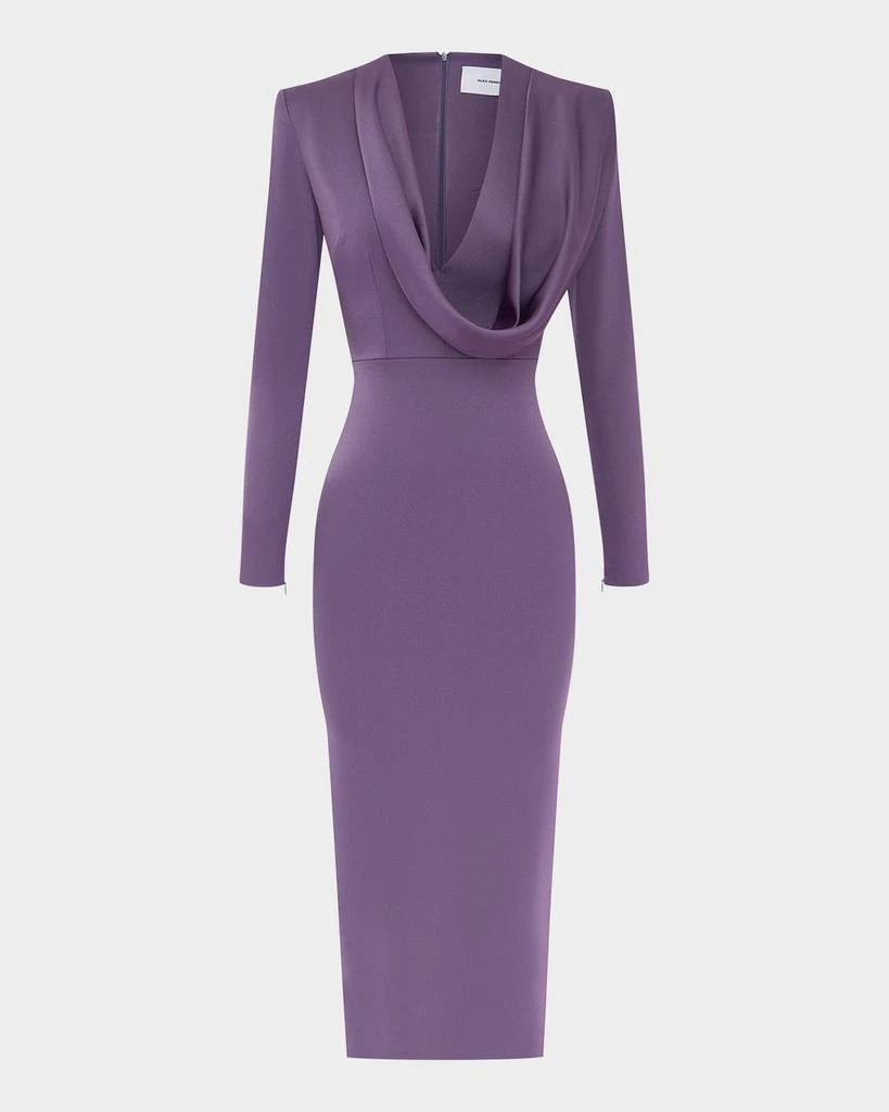 Alex Perry Draped Cowl-Neck Strong-Shoulder Satin Crepe Midi Dress 1