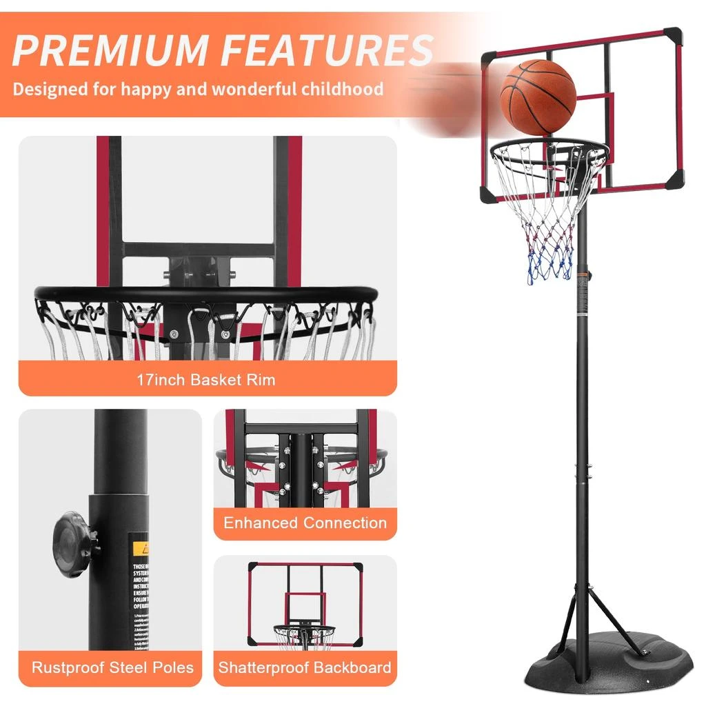 Streamdale Furniture Streamdale Adjustable 7.5-9.2FT Basketball Hoop with Backboard 
Wheels 4