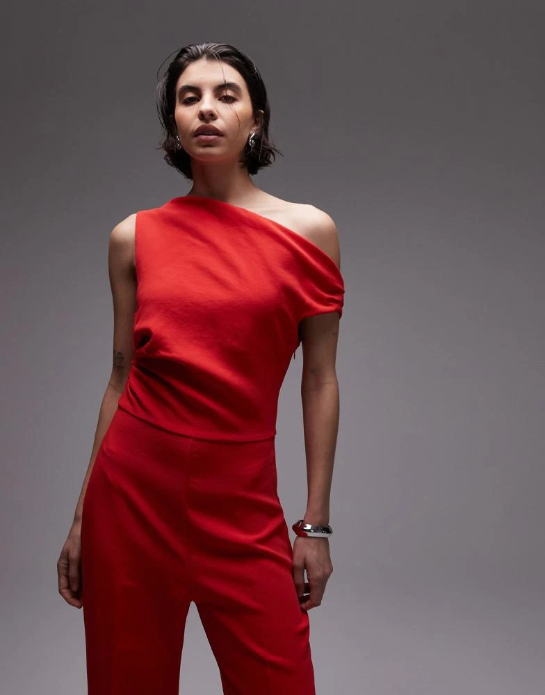 Mango Mango off shoulder jumpsuit in red 3