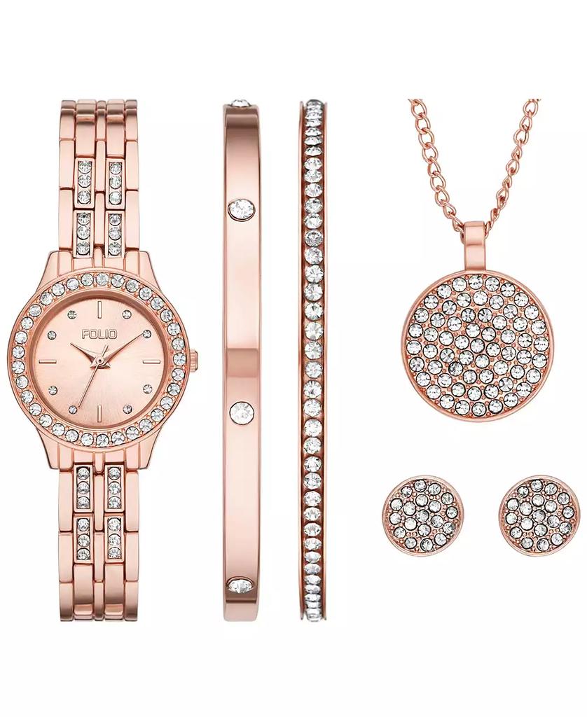 Folio Women's Three Hand Rose Gold-Tone Alloy Watch 27mm Gift Set