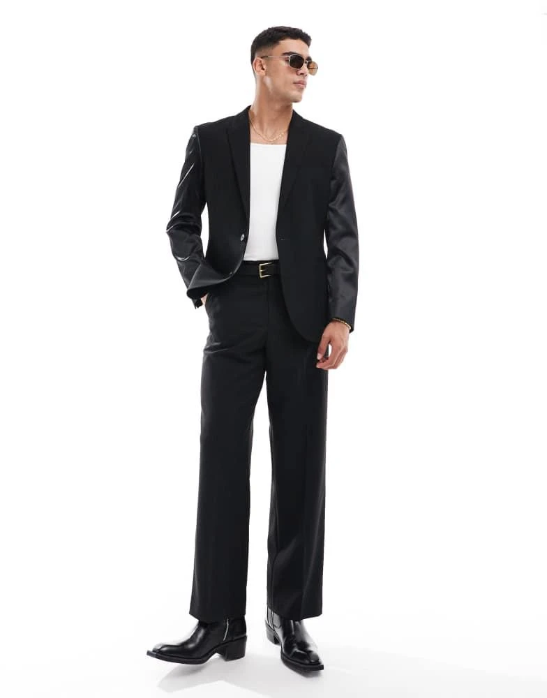ASOS ASOS DESIGN slim suit jacket in black with satin sleeves 4