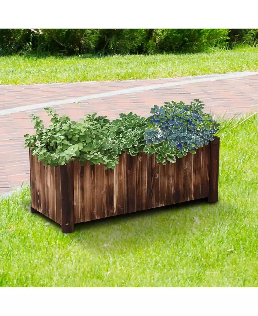 Outsunny 47" Wooden Rectangular Garden Flower Bed Plants Box Backyard Grow 2
