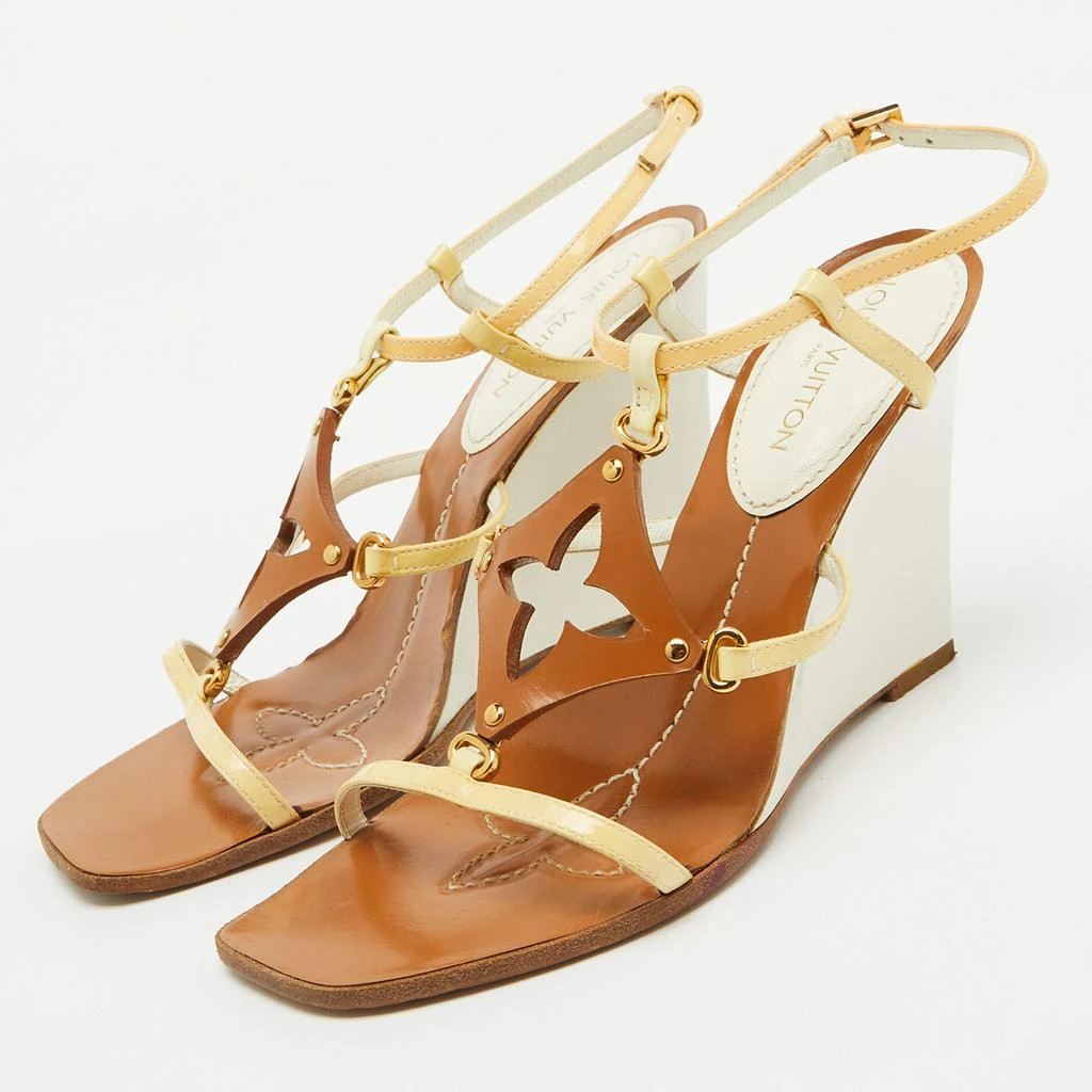 Louis Vuitton Louis Vuitton Cream/Brown Patent Leather Capricieuse Monogram Wedge Sandals Size 36.5 2
