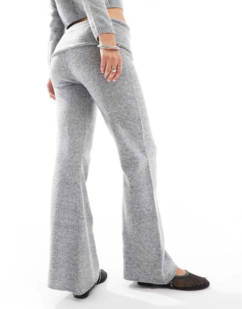 Daisy Street Daisy Street ribbon bow fold over flare fit knit trousers in grey co-ord 4