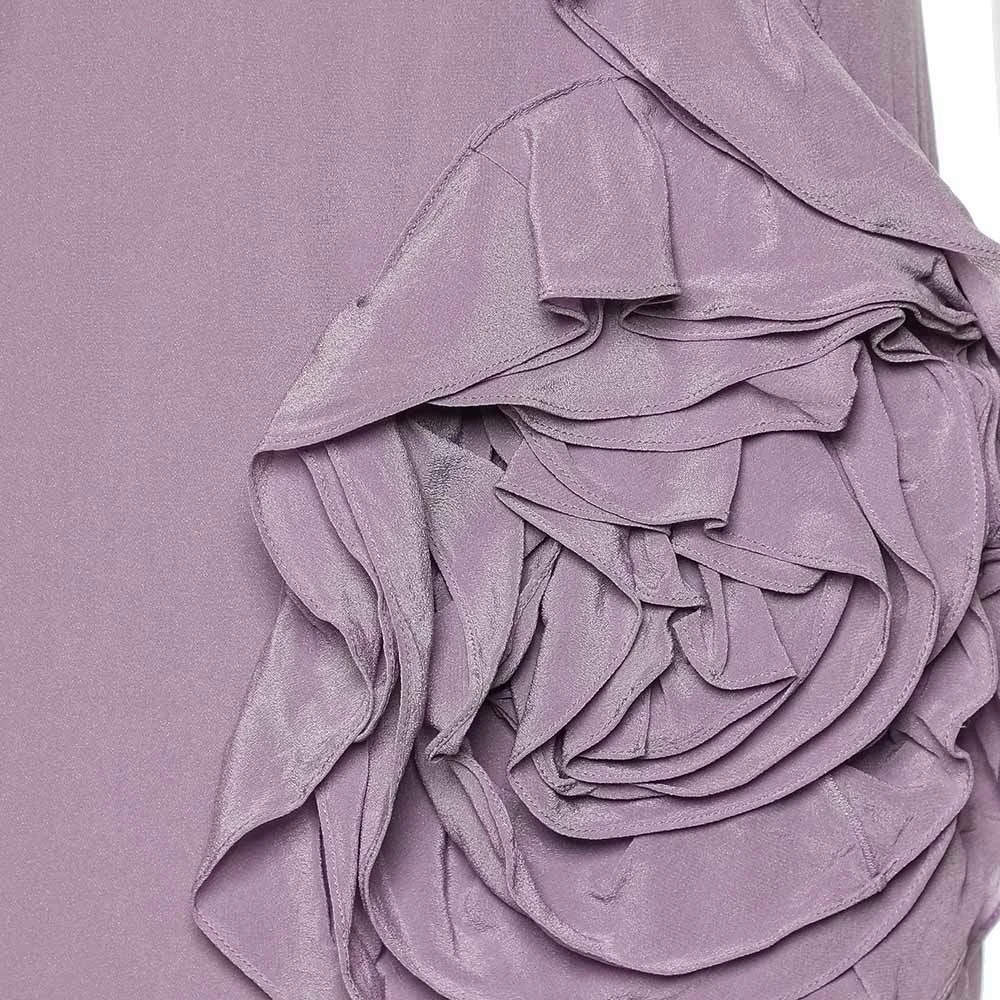 Moschino Moschino Cheap & Chic Lilac Silk Chiffon Rose Floral Draped Slit Detail Maxi Dress M 4