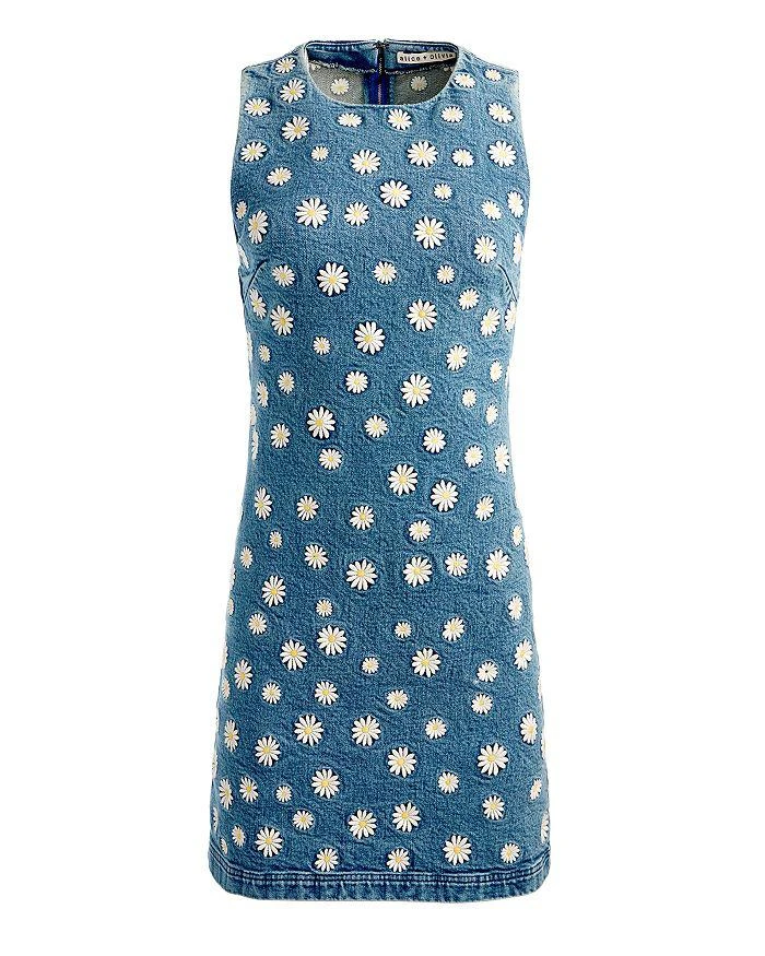 english factory embroidered midi dress Ivory Floral Embroidered Cotton Denim Dress - Mini Dresses