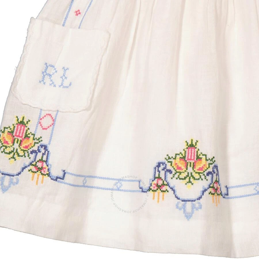 Ralph Lauren Girls White Floral Embroidered Linen Dress 3