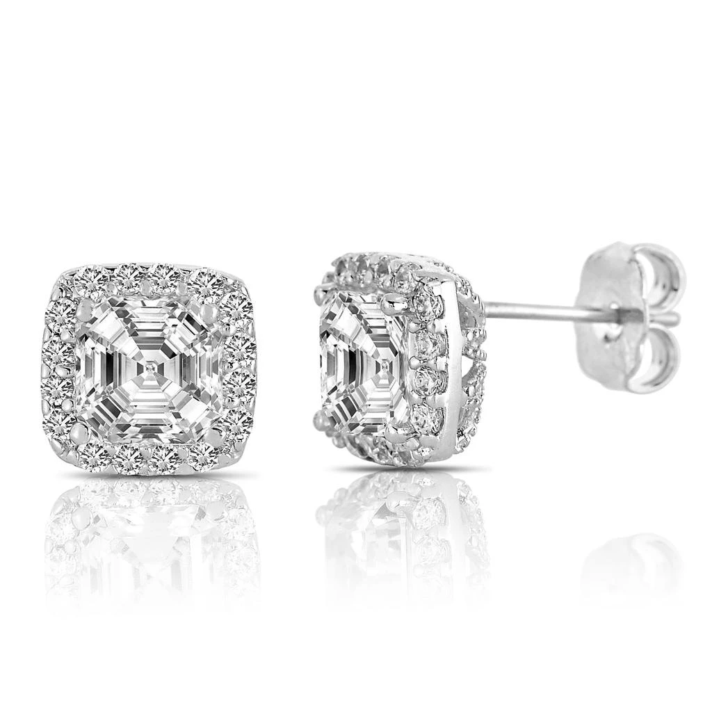 Genevive GENEVIVE Sterling Silver Rhodium Plated Square Stud Earrings 2