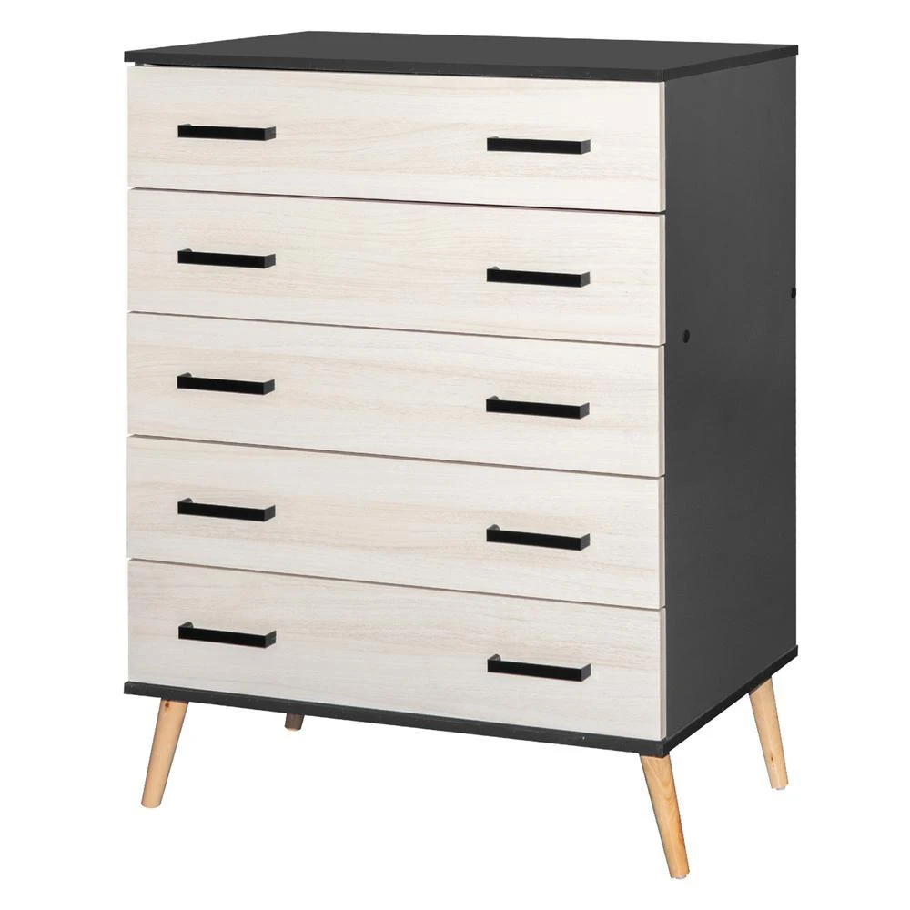 Better Home Products Eli Mid-Century Modern 5 Drawer Chest Dark Gray & Honey Oak 1