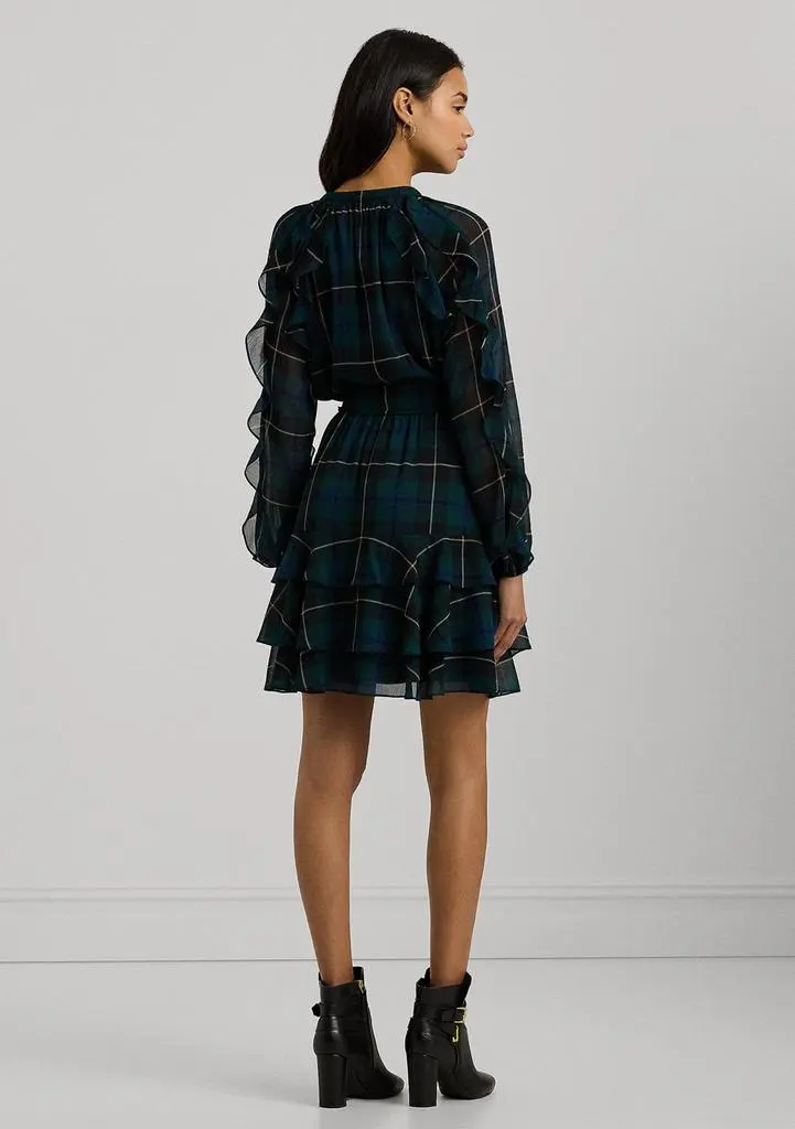 Ralph Lauren Petite Plaid Ruffle Trim Georgette Tiered Dress 2