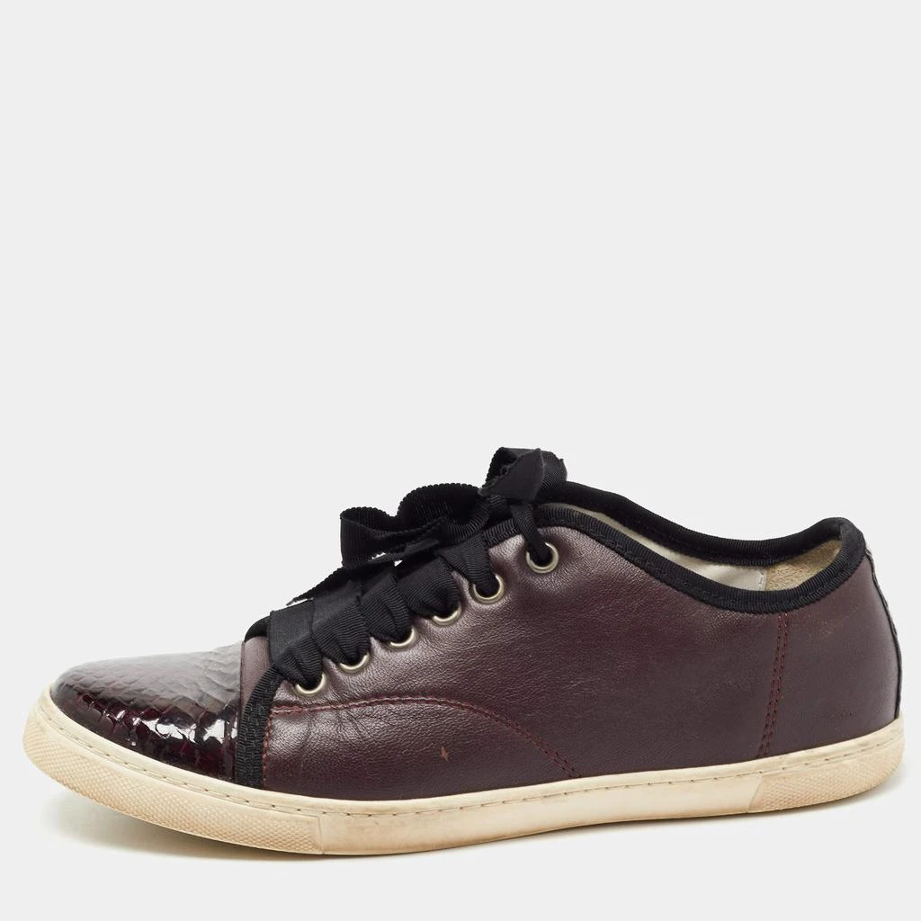 Lanvin Lanvin Burgundy Leather and Embossed Python Cap Toe Low Top Sneakers Size 37 1