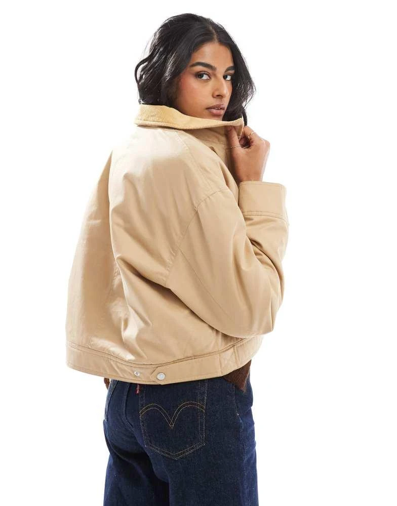 Tommy Jeans Tommy Jeans twill worker jacket with cord collar in tan 4