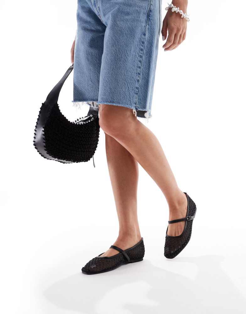 Glamorous Glamorous ballerina flats in mesh black polkadot