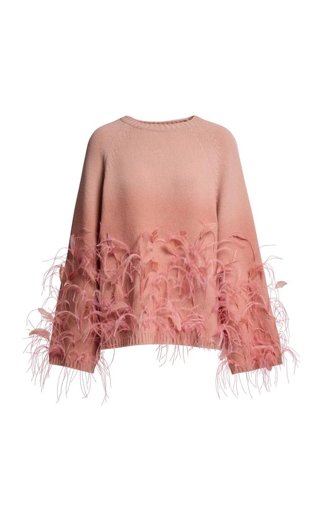 Elie Saab Elie Saab - Wool Feather-Embelished Knit Top - Nude - L - Moda Operandi 1