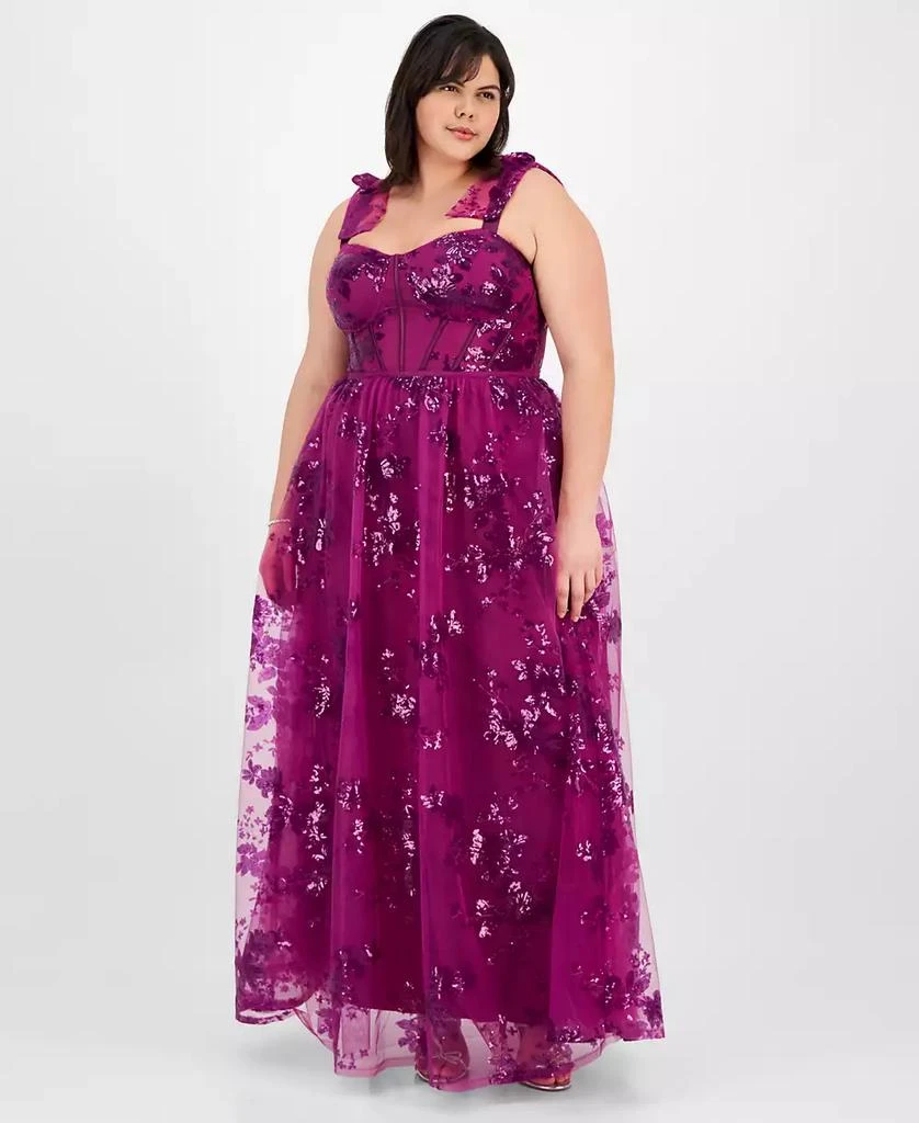 City Studios Plus Size Sequin Tulle Corset Gown, Created for Macy's 1