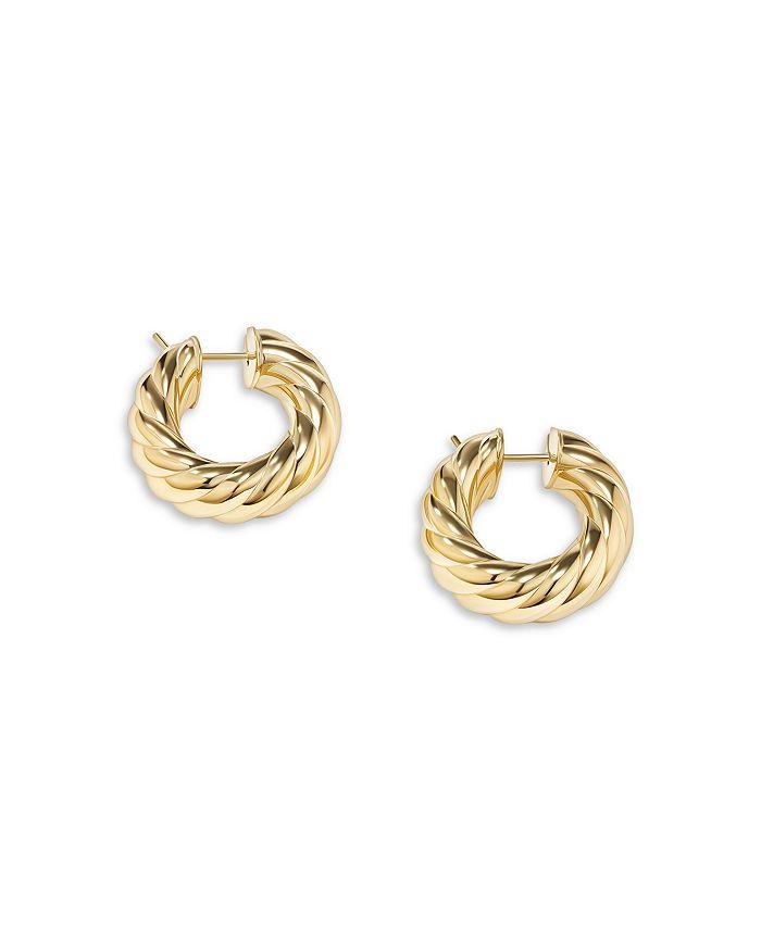 David Yurman 18K Yellow Gold Sculpted Cable Huggie Hoop Earrings