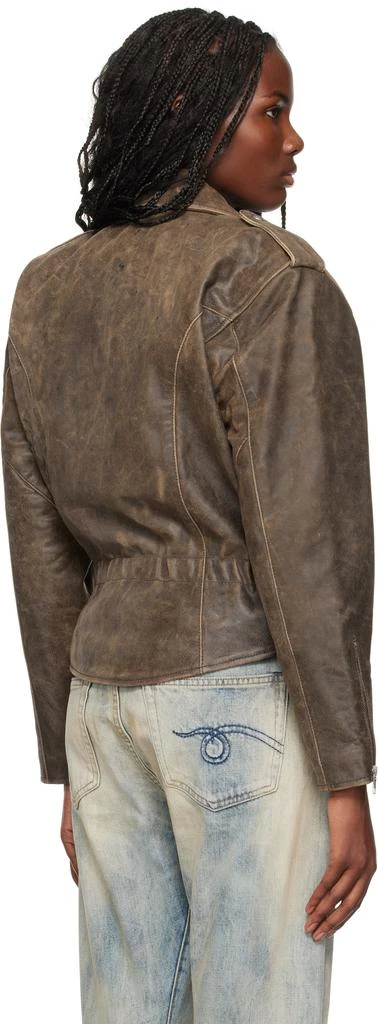 R13 Brown Exaggerated Shoulder Motorcycle Leather Jacket 3