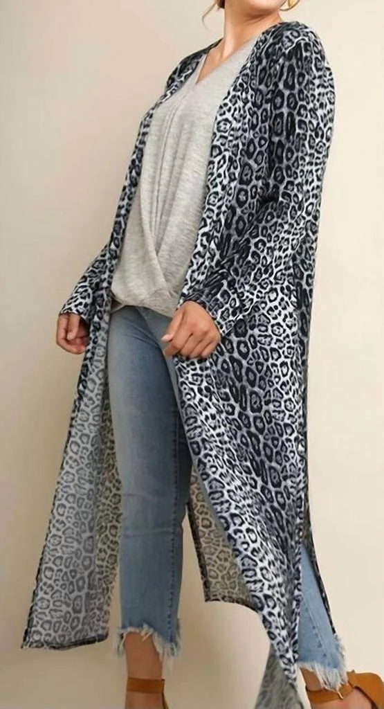 umgee Umgee - Jaguar Print Open Front Long Body Cardigan 3