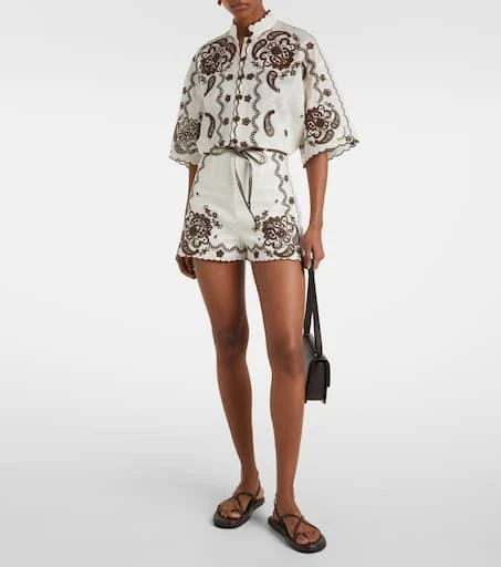 Zimmermann Ascension embroidered linen shorts 2