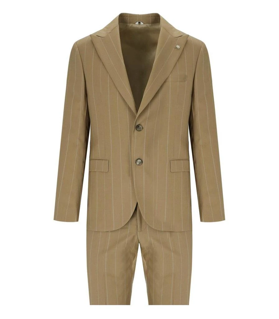 MANUEL RITZ Manuel Ritz Beige Pinstripe Single-Breasted Suit 1
