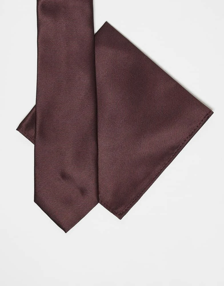 ASOS ASOS DESIGN tie and pocket square in merlot 1