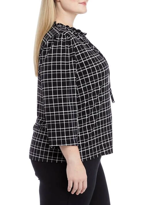 CeCe Plus Size 3 4 Sleeve Ruched Tie Neck Knit Top 3