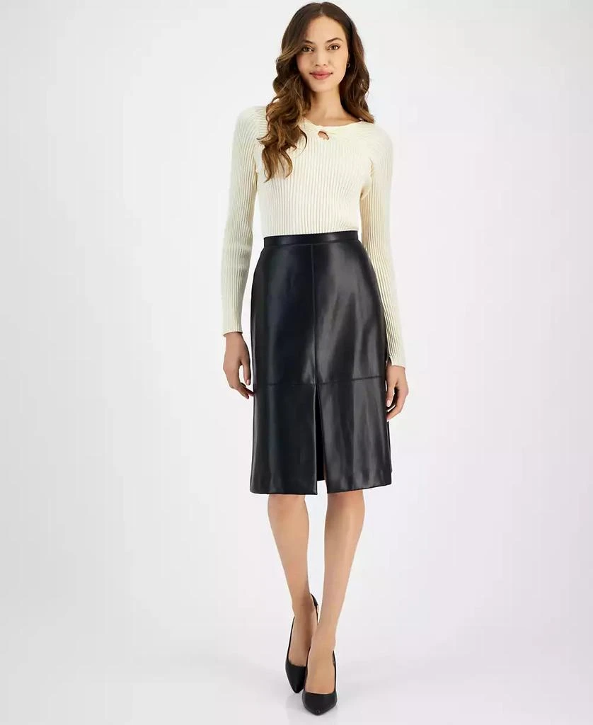 Tahari Women's Faux-Leather Midi Skirt 5