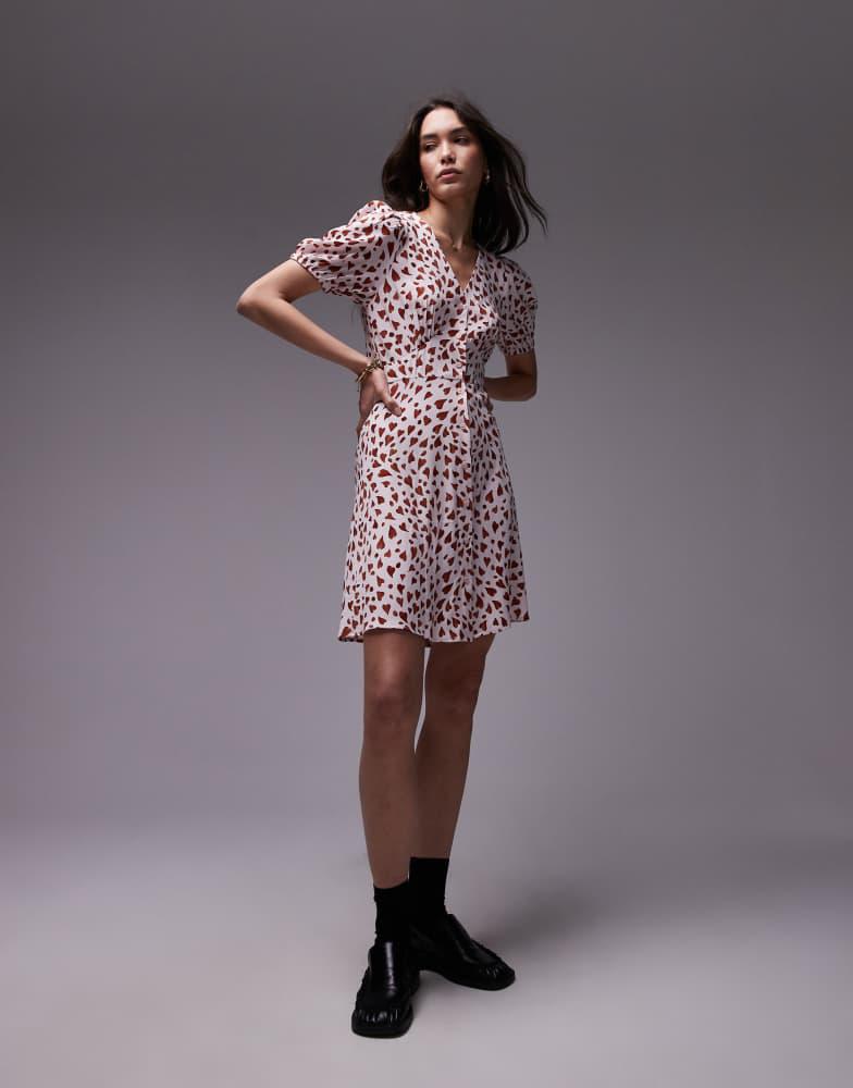 & Other Stories & Other Stories button through mini dress in red and pink hearts print