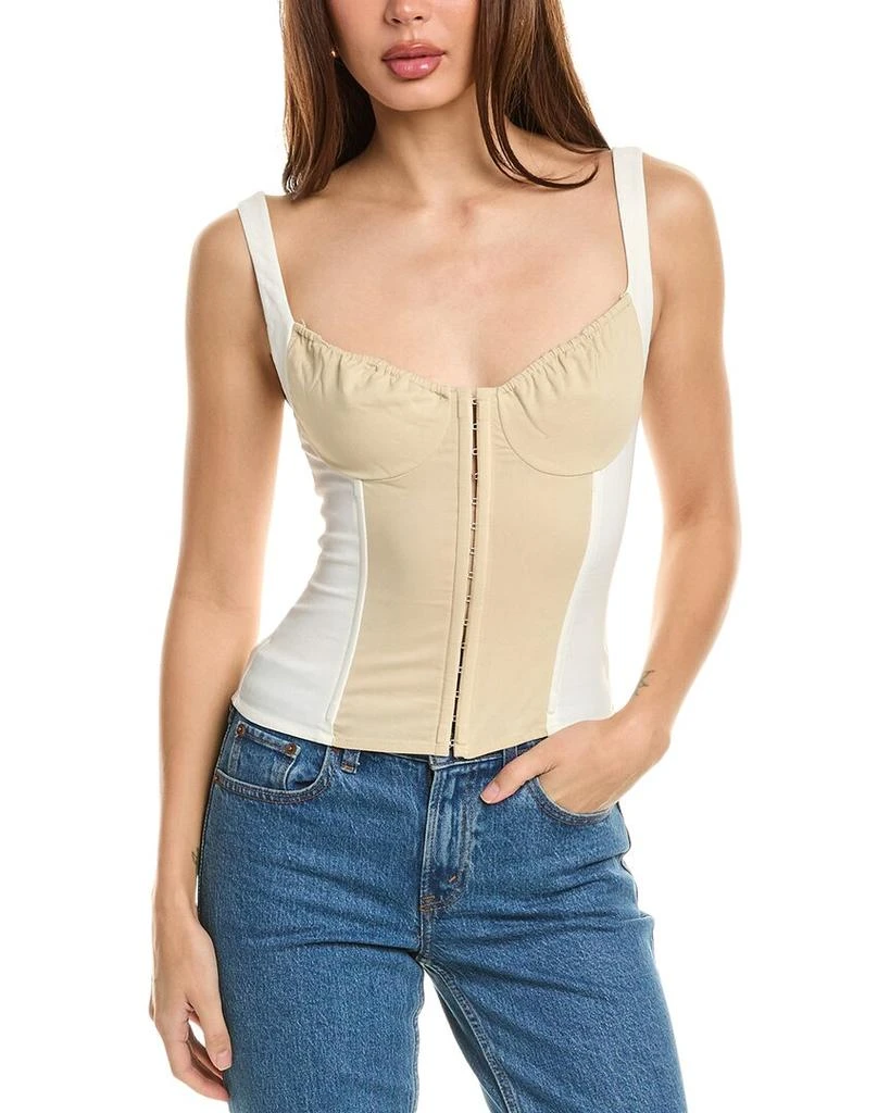 WeWoreWhat Ruched Cup Scoop Linen-Blend Corset 1
