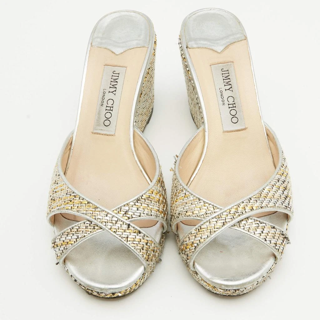 Jimmy Choo Jimmy Choo Metallic Leather and Raffia Almer Wedge Sandals Size 38.5 3