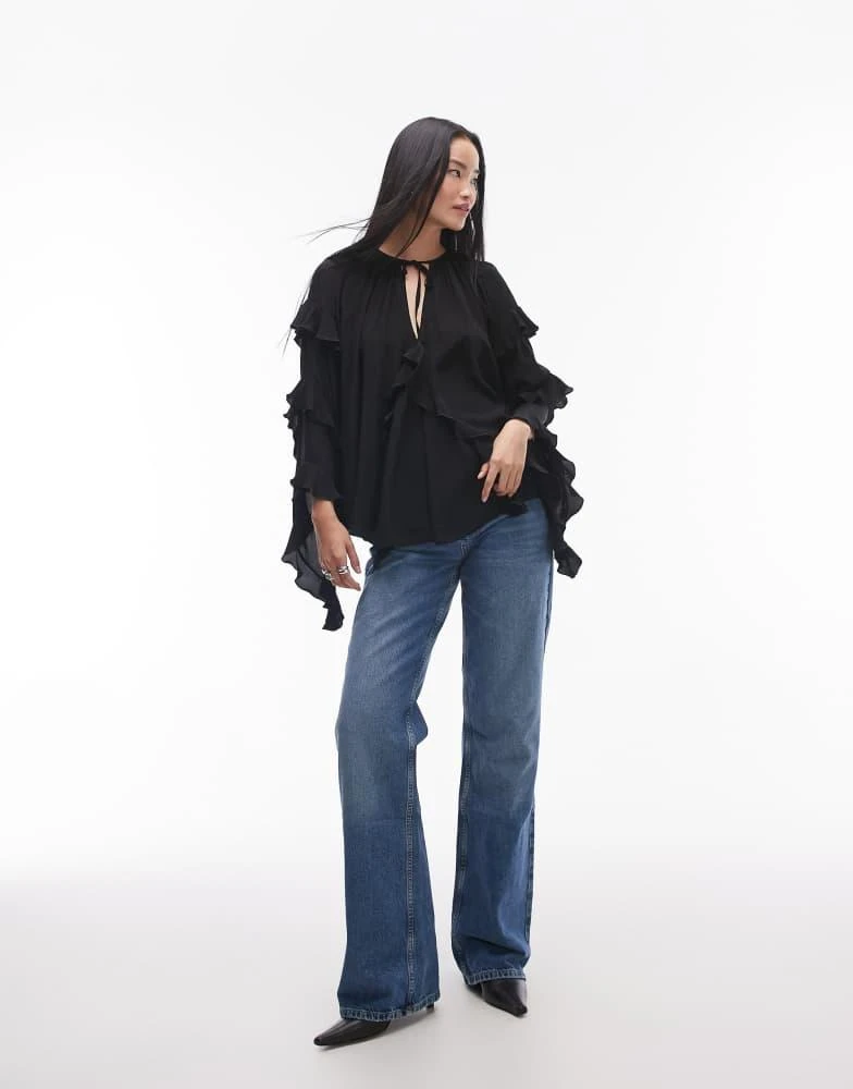 Topshop Topshop ultra femme frill top in black 2