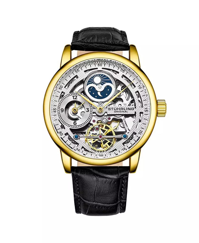 Stuhrling Men's Black Leather Strap Watch 49mm