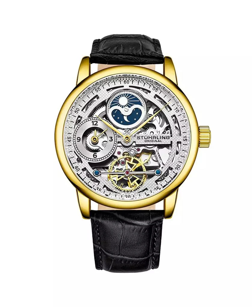 Stuhrling Men's Black Leather Strap Watch 49mm 1