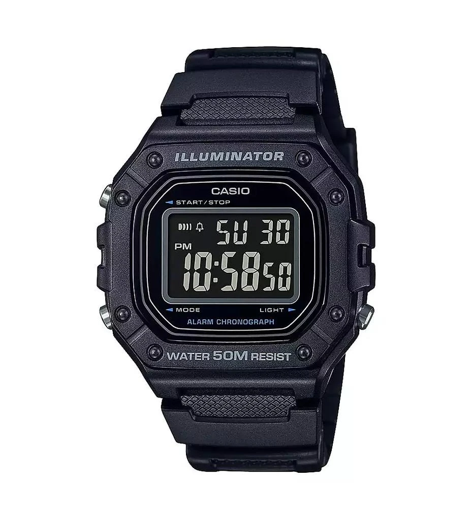 Casio Men's Digital Black Resin Watch 43.2mm, W218H-1BV 1