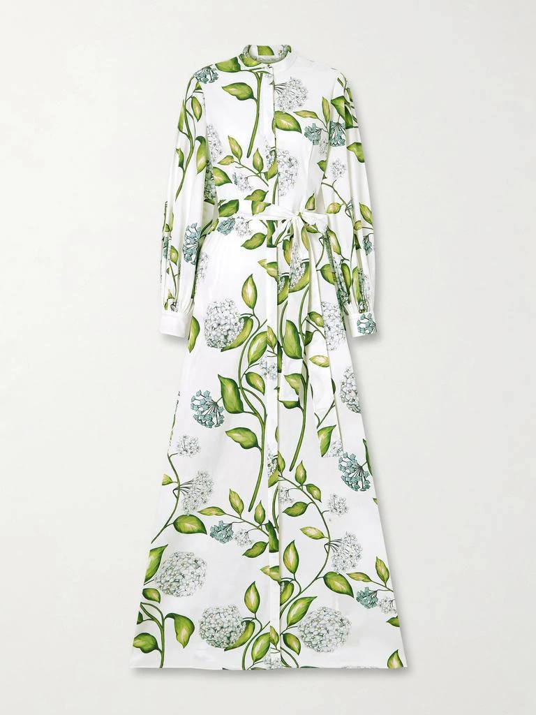 Oscar de la Renta Belted Floral-print Cotton-poplin Dress
